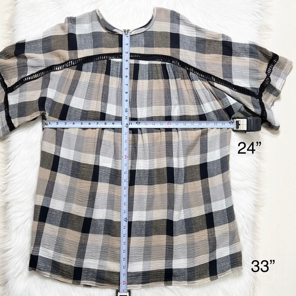 Anthropologie Black Cream Plaid Check Draped Tie Waist Belted Kimono ShirtDress - Picture 15 of 16